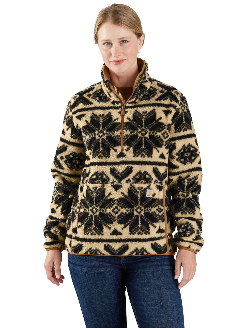 Carhartt Women's Loose Fit Fleece Pullover Oat Milk/Black Fairisle